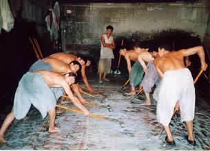 Washing rugs in Nepal.