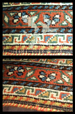 Moth damaged oriental rug restored.