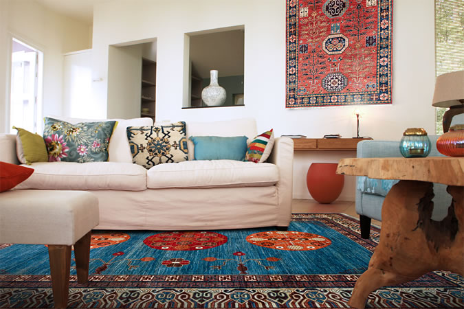 Rugs from The Magic Carpet decorate a living room.